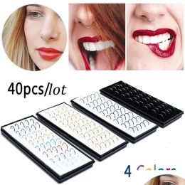 Studs Nose Rings & Studs Nose Rings Studs 40Pcset Stainless Steel Colorf Fashion Hoop Ring For Women Body Jewellery Fake Septum Piercing A