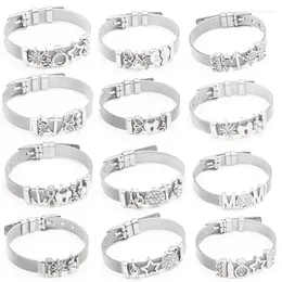 Link Bracelets BAOPON Jewellery Silver Colour Stainless Steel Mesh Bangles With Love Heart Slide Charms For Women Lover Gift