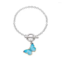 Charm Bracelets Korean Style Selling Mori Classic Blue Butterfly Pendant Bracelet Straight-Line Buckle Chain