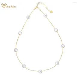 Chains Wong Rain 18K Gold Plated 925 Sterling Silver 7.5-8MM Pearl Gemstone Elegant Pendant Necklace For Women Party Fine Jewellery Gifts