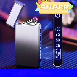 New Double Arc Plasma Lighter with Digital Display, Rechargeable Flameless Windproof Lighter, Gift for Men