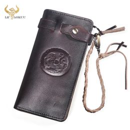 Wallets Hot Sale Thick Quality leather handmade long designer Chain wallet For Men Male Vintage multilayer day clutch bag Purse 3377