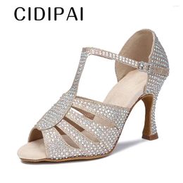 Dance Shoes CIDIPAI Latin Woman Rhinestone Sandals Party Ballroom Dancing Hight Heels Ladies Soft Bottom Wedding