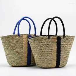 Shoulder Bags Watergrass Handbag Blue Black Summer Beach Woven Bag Women's Luxury Designer Purse And 2024