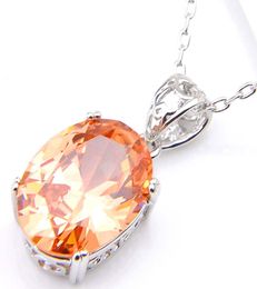 10Pcs Luckyshine Excellent Shine Oval Fire Champagne Morganite Cubic Zirconia Gemstone Silver Pendants Necklaces for Holiday Weddi7090807