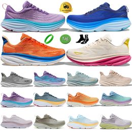 Designer Running Shoes For Men Women Bondi 8 Clifton 9 Snerkers Triple Black White Vibrant Orange Cloud Blue Olive Haze hokka Mens Womens Outdoor Sports Trainers