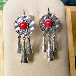 Dangle Earrings 2024 Bohemian Retro National Style Inlaid Red Stone Hanging Pendant Simple Spectrum Elegant Jewellery