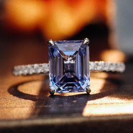 18k white gold 2 cart bred sapphire ring emerald cut diamond ring women's wedding Jewellery