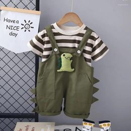 Clothing Sets Boys Summer Toddler Baby Kids Clothes O-neck Striped Short Sleeve Shorts Tops And Cartoon Overalls Infant Outfits