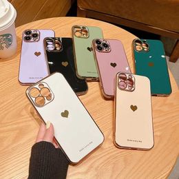 Cell Phone Cases Soft Love Heart Electroplated Case for iPhone 11 12 13 14 15 Pro Max XS Max X XR 7 8 Plus SE 2020 Mini Shockproof Silicone Cover J240418