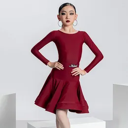 Stage Wear Professional Latin Dance Competition Dress Girls 3 Colours Round Neck Long Sleeve Dancing Clothes ChaCha Performance YS3139