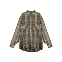Men's Casual Shirts Y2K Vintage Social Shirt Streetwear Blouses Plaid Unisex Fashion Clothing Clothes Harajuku Men All Match