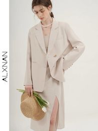 Women's Suits ALXNAN Women Coat Spring 2024 Elegant Leisure Solid Long Sleeved Blazers Fashion Luxury Loose Fit Clothing T01112