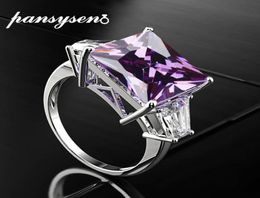 PANSYSEN Real 925 Sterling Silver Jewelry Amethyst Rings 1212mm Purple Gemstone Wedding Engagement Ring for women whole Y01221316219