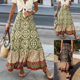 Skirts Women Bohemian Boho Long Skirt Printed High Waist A Line Summer Holiday Beach Cover Ups Loose Fit Floor Length