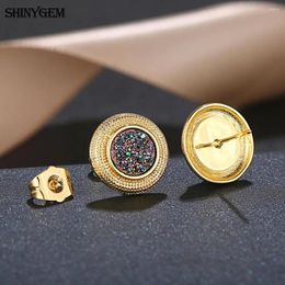 Stud Earrings ShinyGem 2024 Trendy Earring Round Gold Plating Shape 14mm Natural Crystal For Women Christmas Gifts