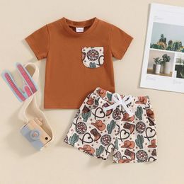 Clothing Sets 0-36months Baby Boys Western Outfits Summer Short Sleeve T-Shirt Cow Print Shorts Suits For 2 Piece Vacation Clothes Set