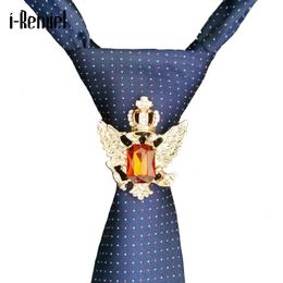 Fashion Rudder Eagle Tie Buckle Hoop Crystal Rhinestone Fixed Metal Shirt Necktie Clips Decoration Jewelry for Men Accessories 240419