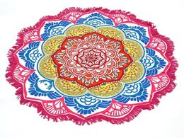 147147CM Round Yoga Mat Towel Tapestry Tassel Decor With Flowers Pattern Circular Tablecloth Beach Picnic Mat1718351
