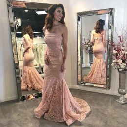 2024 Gorgeous Pink Lace Evening Dresses Strapless Mermaid Sweep Train Ruched Pleats Custom Made Plus Size Prom Ball Gown Free Shipping