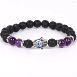Charm Bracelets 8 MM Natural Stone Fatima Hand Bracelet Tiger Eye Amethysts Agates Spacer Beads Jewellery Gift For Man Women Elastic Rope