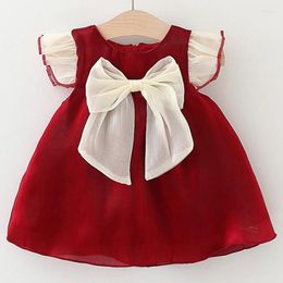 Girl Dresses Summer Luxury Birthday Dress For Baby Korean Cute Bow Flying Sleeve Mesh Red Princess Kids Infant Clothes BC1509-1
