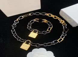 Luxury Lock Chain Necklace Letter Metal Links Bracelet Interlocking Locks Necklaces Women Jewelry Sets With Gift Box3664611