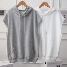 Women's Vests Hooded Women Baggy BF Style Draw String Fashion Minimalist Chic High Street Spring Solid Basic Casual Unisex Harajuku Soft