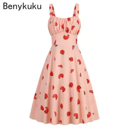 Casual Dresses Women Summer Dress 2024 Elegant 50s 60s Vintage Spaghetti Strap Woman Clothes High Waist Sleeveless Beach Holiday Sundress