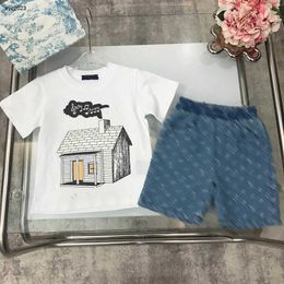 Fashion baby tracksuits boys Short sleeved suit kids designer clothes Size 100-160 CM House pattern T-shirt and denim shorts 24April