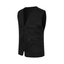 Men's Vests Cargo Waistcoat Men Summer With Multiple Pockets V-neck Sleeveless Sports Vest Solid Colour Zipper Placket