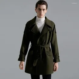 Men's Trench Coats Autumn Winter Male Overcoat Luxury Wool Medium Length Casual Fashion Double Breasted Loose Raglan Man