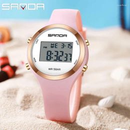 Wristwatches SANDA Women Electronic Watches Luxury Fashion Silicone Strap LED Digital Luminous Ladies Watch Men Waterproof Sports