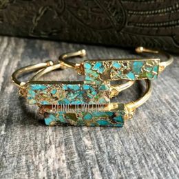 Boho Turquoise Bar Natural Stone Bangle Bracelet Women Handmade Wedding Jewellery Bridesmaid Gift Stainless Steel Gold Colour Cuff 240410