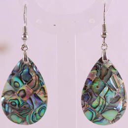 Dangle Earrings Natural Water Drop Bead Blue Abalone Shell 1Pair U124