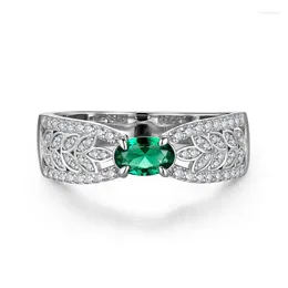 Cluster Rings S925 Silver Ring Wheat Ear Hollow Ribbon 4 6 Emerald Female Minority Design Light Luxury 3D Instagram Versatile