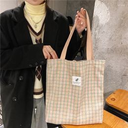 Bag Women Corduroy Shoulder Casual Plaid Tote Soft Cloth Handbag Large Capacity Students Books Eco Reusable Shopper Bags