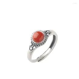 Cluster Rings S925 Sterling Silver Vintage Matte Thai Inlaid South Red Agate Ring For Women