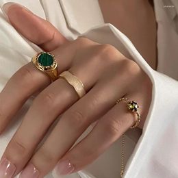 Cluster Rings 925 Sterling Silver Irregular Green Stone Zircon Tassel Adjustable Finger Ring For Women Girl Korean Trend Vintage Fine