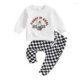 Clothing Sets Pudcoco Baby Pants Set Letters Ghost Long Sleeve Crew Neck Sweatshirt With Plaid Sweatpants Halloween Clothes Girls Boys 0-24M