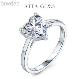 Solitaire Ring ATTAGEMS 2.0Ct 8.0mm Heart Shape Moissanite Engagement Womens Ring Solitaire 925 Sterling Silver Diamond Rings Fine Jewelry d240419