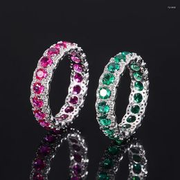 Cluster Rings 925 Silver Pink And Green Quartz Lab Diamond Ring For Women Gemstone Wedding Band Fine Jewellery Gifts