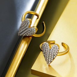 Cluster Rings Jewelry Love Ring Female Micro Bronze Zircon Heart Couple Advanced Sense Index Finger Open