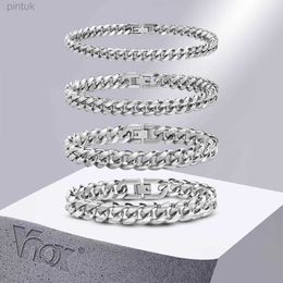 Chain Vnox 6/8/10/12mm Cuban Chain Bracelets for Men Women Solid Stainless Steel Curb Link Chain Wristband Jewelry d240419