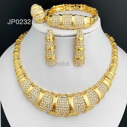 Pendant Necklaces Dubai Jewelry Set For Women 18K Gold Plated Luxury Necklace Earrings Bracelet And Ring Set Jewelry For Wedding Party Trending 240419