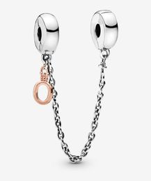 100 925 Sterling Silver Dangling Crown O Safety Chain Charms Fit Original European Charm Bracelet Fashion Women Wedding Jewellery A7227158