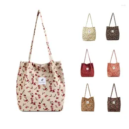 Shoulder Bags Women Printed Handbag Casual Version Large Capacity Corduroy Canvas Bag Travel Shopping Plush