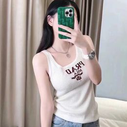 High quality designer clothing Summer Versatile Fashion Letter Embroidered Knitted Suspended Tank Pure Desire Sexy Sleeveless Top