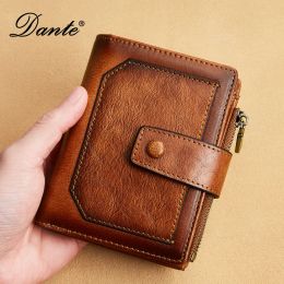 Wallets Vintage 100% Genuine Leather Men's Wallet Rfid Blocking Trifold Short Multi Function Money Clip Large Capacity Zipper Coin Purse