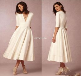 New Arrival 2019 Homecoming Dresses Deep V Neck Half Sleeves Graduation Dress Tea Length Formal Evening Party Prom Gowns8814524